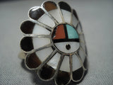 Stunning Vintage Native American Jewelry Zuni Sun Face Turquoise Sterling Silver Ring Old-Nativo Arts