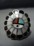 Stunning Vintage Native American Jewelry Zuni Sun Face Turquoise Sterling Silver Ring Old-Nativo Arts