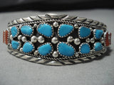 Stunning Vintage Native American Navajo Blue Turquoise Coral Sterling Silver Bracelet Old-Nativo Arts