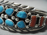 Stunning Vintage Native American Navajo Blue Turquoise Coral Sterling Silver Bracelet Old-Nativo Arts