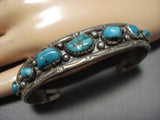 Stunning Vintage Native American Navajo Deep Blue Turquoise Sterling Silver Bracelet Old Cuff-Nativo Arts