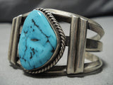 Stunning Vintage Native American Navajo Old Morenci Turquoise Sterling Silver Bracelet Old Cuff-Nativo Arts