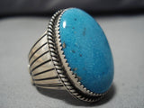 Stunning Vintage Native American Navajo Pilot Mountain Turquoise Sterling Silver Ring Old-Nativo Arts