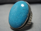 Stunning Vintage Native American Navajo Pilot Mountain Turquoise Sterling Silver Ring Old-Nativo Arts