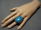 Stunning Vintage Native American Navajo Pilot Mountain Turquoise Sterling Silver Ring Old-Nativo Arts