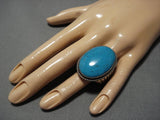Stunning Vintage Native American Navajo Pilot Mountain Turquoise Sterling Silver Ring Old-Nativo Arts