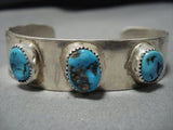 Stunning Vintage Native American Navajo Triple Turquoise Sterling Silver Bracelet Cuff Old-Nativo Arts
