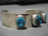Stunning Vintage Native American Navajo Triple Turquoise Sterling Silver Bracelet Cuff Old-Nativo Arts