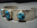 Stunning Vintage Native American Navajo Triple Turquoise Sterling Silver Bracelet Cuff Old-Nativo Arts
