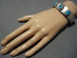 Stunning Vintage Native American Navajo Triple Turquoise Sterling Silver Bracelet Cuff Old-Nativo Arts