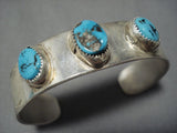 Stunning Vintage Native American Navajo Triple Turquoise Sterling Silver Bracelet Cuff Old-Nativo Arts