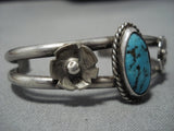 Stunning Vintage Native American Navajo Turquoise Flowers Sterling Silver Bracelet Old-Nativo Arts