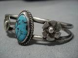 Stunning Vintage Native American Navajo Turquoise Flowers Sterling Silver Bracelet Old-Nativo Arts