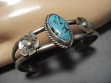 Stunning Vintage Native American Navajo Turquoise Flowers Sterling Silver Bracelet Old-Nativo Arts