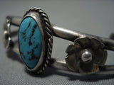 Stunning Vintage Native American Navajo Turquoise Flowers Sterling Silver Bracelet Old-Nativo Arts