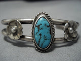 Stunning Vintage Native American Navajo Turquoise Flowers Sterling Silver Bracelet Old-Nativo Arts