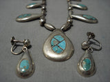 Stunning Vintage Native American Navajo Turquoise Inlay Sterling Silver Necklace Earrings Set-Nativo Arts