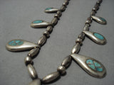 Stunning Vintage Native American Navajo Turquoise Inlay Sterling Silver Necklace Earrings Set-Nativo Arts