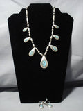 Stunning Vintage Native American Navajo Turquoise Inlay Sterling Silver Necklace Earrings Set-Nativo Arts