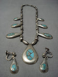 Stunning Vintage Native American Navajo Turquoise Inlay Sterling Silver Necklace Earrings Set-Nativo Arts