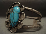 Stunning Vintage Navajo Bisbee Turquoise Flower Native American Jewelry Silver Bracelet Jewelry-Nativo Arts