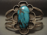 Stunning Vintage Navajo Bisbee Turquoise Flower Native American Jewelry Silver Bracelet Jewelry-Nativo Arts