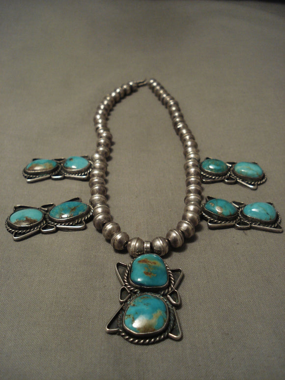 Stunning Vintage Navajo Domed Turquoise Sterling Native American Jewelry Silver Necklace-Nativo Arts