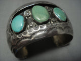 Stunning Vintage Navajo Green Turquoise Sterling Native American Jewelry Silver Bracelet Old Pawn-Nativo Arts
