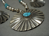 Stunning Vintage Navajo Hand Wrought Concho Turquoise Native American Jewelry Silver Necklace Earrings-Nativo Arts