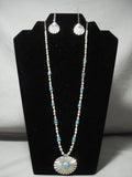 Stunning Vintage Navajo Hand Wrought Concho Turquoise Native American Jewelry Silver Necklace Earrings-Nativo Arts
