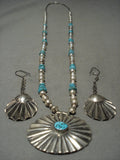 Stunning Vintage Navajo Hand Wrought Concho Turquoise Native American Jewelry Silver Necklace Earrings-Nativo Arts