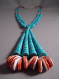 Stunning Vintage Navajo Native American Jewelry jewelry 'Graduating Turquoise Discs' Shell Necklace-Nativo Arts