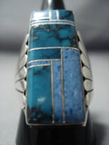 Stunning Vintage Navajo Native American Jewelry jewelry Turquoise Lapis Sterling Silver Ring Old-Nativo Arts
