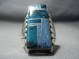 Stunning Vintage Navajo Native American Jewelry jewelry Turquoise Lapis Sterling Silver Ring Old-Nativo Arts