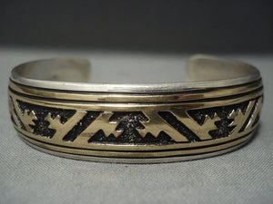 Stunning Vintage Navajo Rug Designs Sterling Native American Jewelry Silver Bracelet Old-Nativo Arts