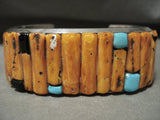Stunning Vintage Navajo Shell Turquoise Native American Jewelry Silver Bracelet Old-Nativo Arts