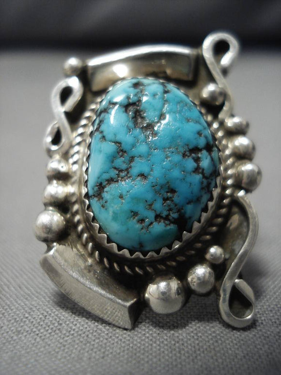 Stunning Vintage Navajo Sleeping Turquoise Sterling Silver Native American Ring-Nativo Arts