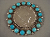 Stunning Vintage Navajo 'Snake Eyes Turquoise' Native American Jewelry Silver Coin Pin-Nativo Arts