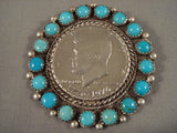 Stunning Vintage Navajo 'Snake Eyes Turquoise' Native American Jewelry Silver Coin Pin-Nativo Arts