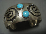 Stunning Vintage Navajo 'Snake Eyes Turquoise' Overlay Wave Native American Jewelry Silver Bracelet-Nativo Arts