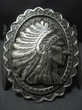 Stunning Vintage Navajo Sterling Native American Jewelry Silver Cheif Bracelet-Nativo Arts