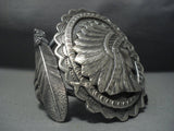 Stunning Vintage Navajo Sterling Native American Jewelry Silver Cheif Bracelet-Nativo Arts