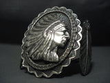 Stunning Vintage Navajo Sterling Native American Jewelry Silver Cheif Bracelet-Nativo Arts
