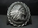 Stunning Vintage Navajo Sterling Native American Jewelry Silver Cheif Bracelet-Nativo Arts