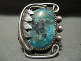 Stunning Vintage Navajo Turquoise And Leaf Native American Jewelry Silver Ring-Nativo Arts