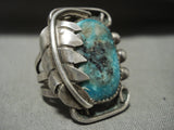 Stunning Vintage Navajo Turquoise And Leaf Native American Jewelry Silver Ring-Nativo Arts