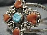 Stunning Vintage Navajo Turquoise Coral Sterling Silver Native American Jewelry Bracelet-Nativo Arts