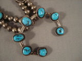 Stunning Vintage Navajo Turquoise Native American Jewelry Silver Squash Blossom Necklace Old-Nativo Arts
