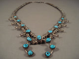 Stunning Vintage Navajo Turquoise Native American Jewelry Silver Squash Blossom Necklace Old-Nativo Arts