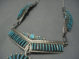 Stunning Vintage Zuni Needlepoint Turquoise Sterling Native American Jewelry Silver Necklace-Nativo Arts